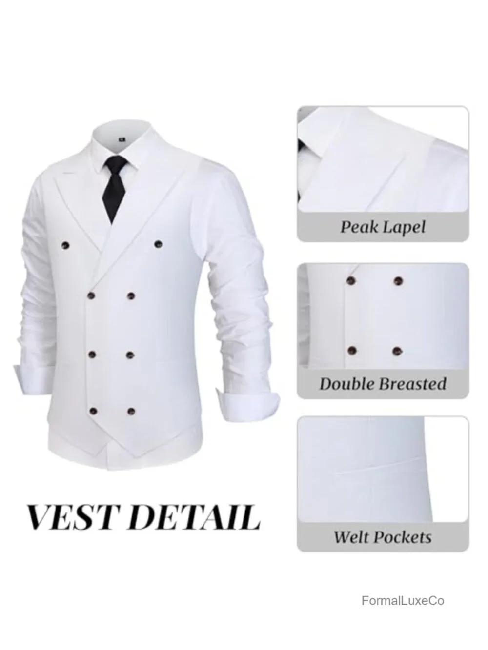 Men's Slim Fit 2-Piece Suit Vest & Pants Set, Double Breasted Peak Lapel,